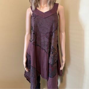 Parsley Sage Boho Plum Sleeveless Patchwork Tunic Top